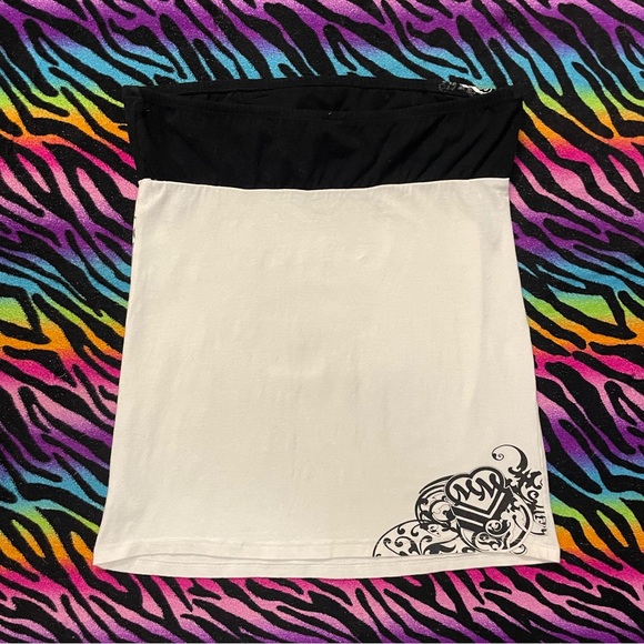 Y2k grunge goth rare 2000s Metal Mulisha Edgy Black and White Tube Top - Picture 2 of 5